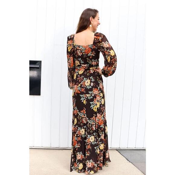 Veronica Beard Avani Dress Silk Floral Print  Maxi Brown NWT 6 Damaged - Picture 3 of 11